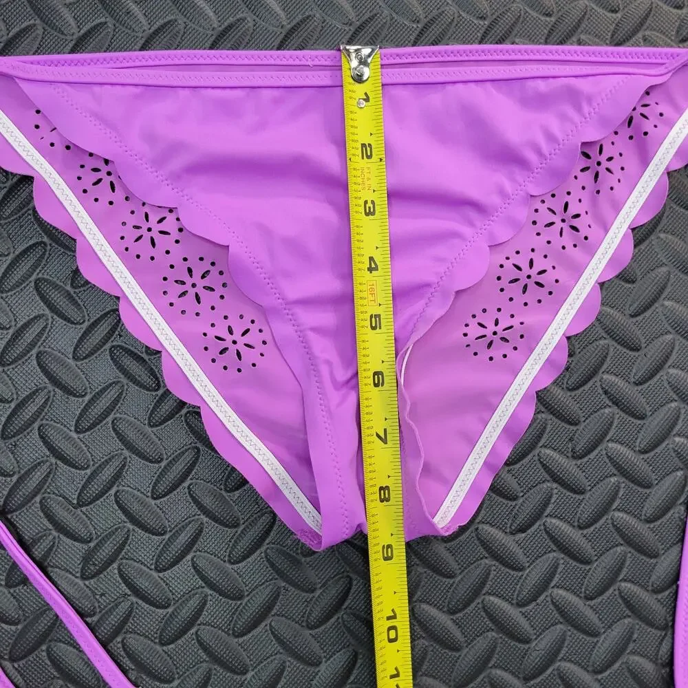 Roxy Bikini Bottoms Small Scalloped Tie Side Swim Summer Vacation Beach Pool